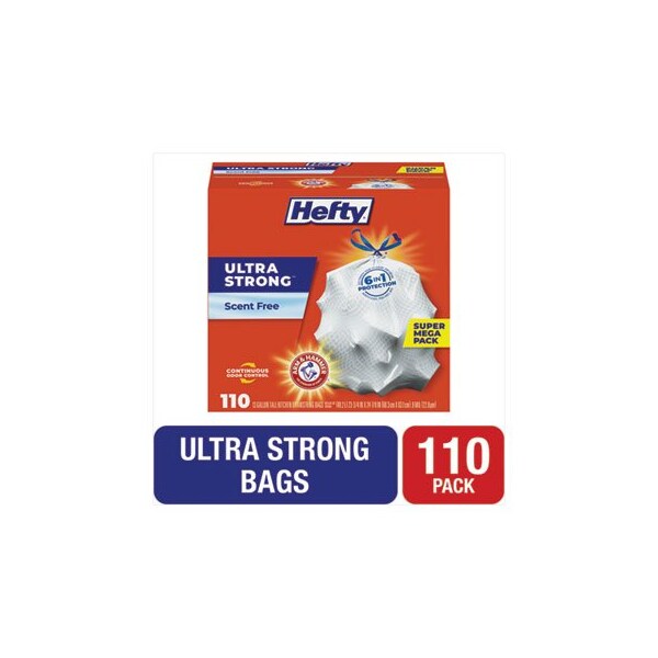 Reynolds Ultra Strong Tall Kitchen And Trash Bags, 13 Gal, 0.9 Mil, 23.75in X 24.88in, White, 110PK E88368 - main